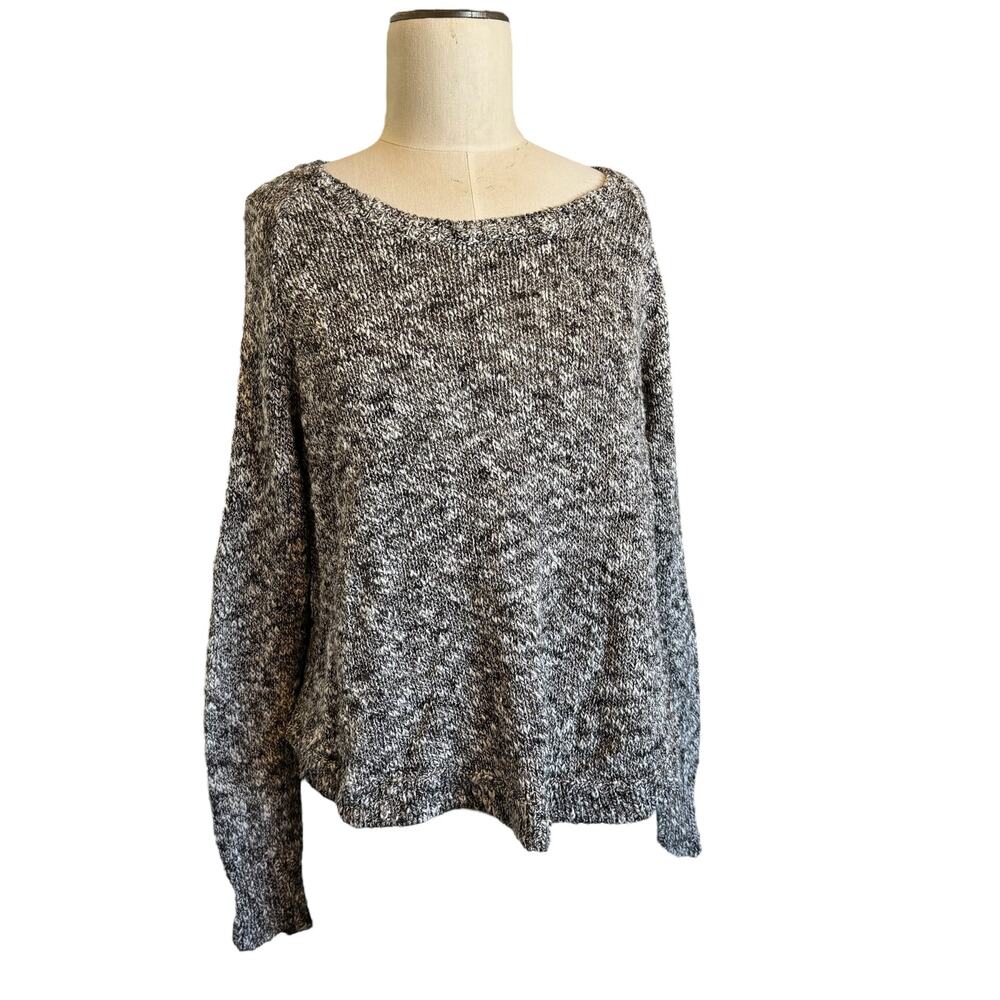 Eileen Fisher Sweater Womens L Linen Cotton Blend Marled Brown Long Sleeve